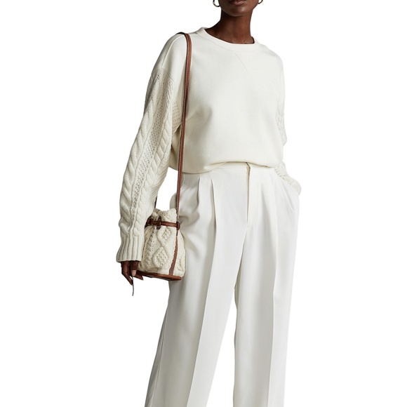 RARE Polo Ralph Lauren Cream Hybrid Sweater & Fleece Crewneck Sweatshirt, Small - Picture 3 of 16